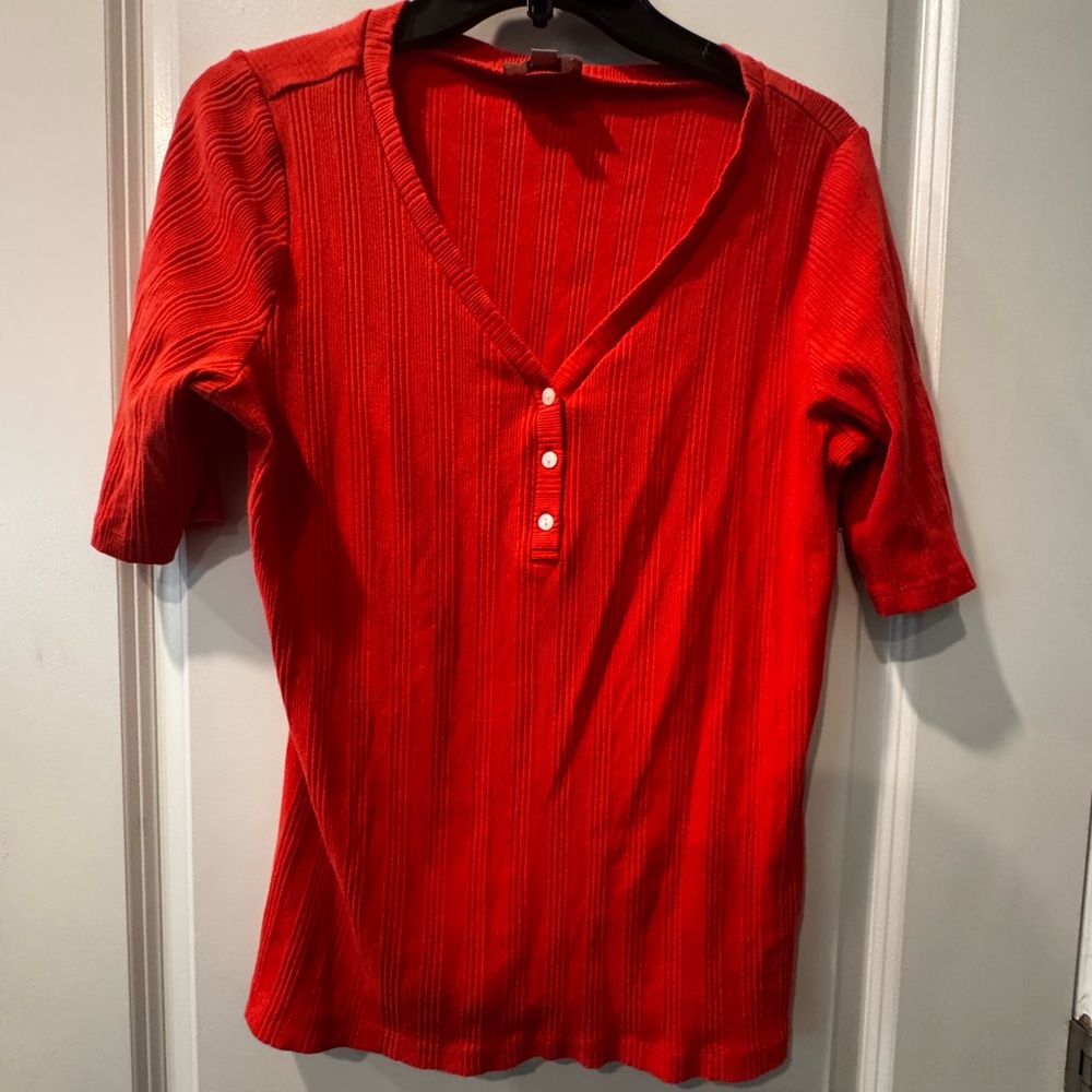 LOFT Red V-Neck Buttoned Blouse